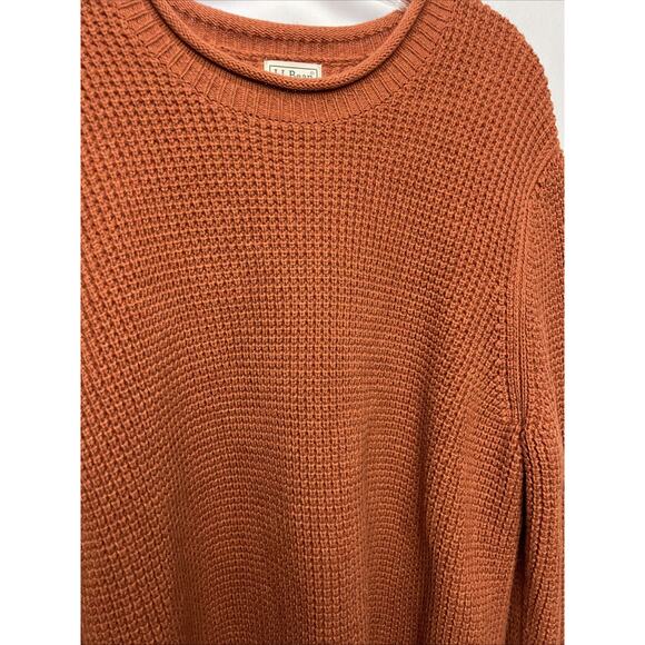 LL Bean Sweater Men XL Burnt Orange Roll Neck Fisherman Chunky Heavy Waffle - Picture 3 of 8